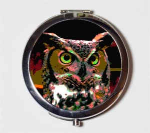 Trippy Owl Animal Art Compact Mirror Make Up Pocket Mirror Cosmetic - Picture 1 of 2