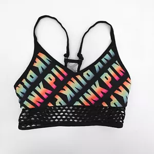 Victorias Secret PINK Sports Bra Womens Small Black Pink Strappy Adjustable - Picture 1 of 8