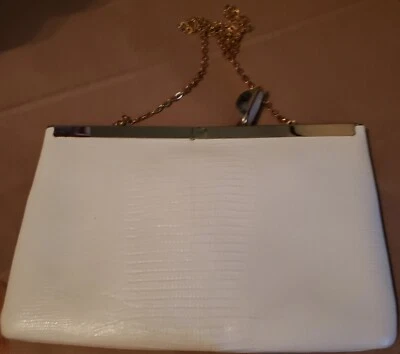 Etra Clutch Monedero Cadena Correa Años 60 Cuero Blanco De Colección Usado Buen Estado Foto 1 de 4