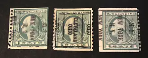 3 - 1916 US Stamps Scott #490 - 1 Cent Precancels - NY & OH - Used/LH/NG/F-VF - Picture 1 of 2