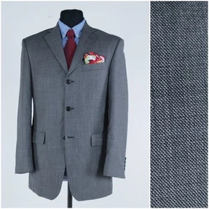 Mens MARKS & SPENCER Sport Coat 40R US Size Zig Zag Grey Wool Blazer Jacket - Picture 1 of 14