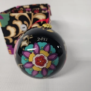 Vera Bradley 2011 Glass Christmas Ornament Matching Fabric Keepsake Box Suzani - Picture 1 of 3