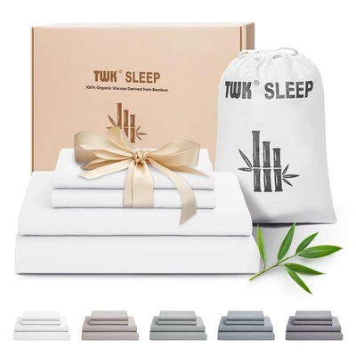 Juego de sábanas de lujo, viscosa 100 % orgánica genuina derivada de bambú, refrigeración y... Foto 1 de 4