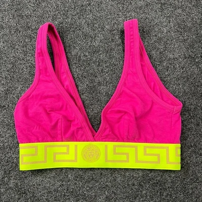 VERSACE Greca Triangle Bikini Top Women's Size 2 Pink/Green - Image 1 of 4