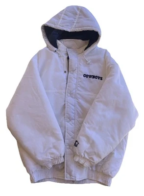 Chaqueta STARTER Dallas Cowboys NFL Puffer Cremallera Completa Grande De Colección Años 90’s Capucha Blanca Foto 1 de 4