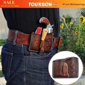 TOURBON Hunting Leather Revolver Holster Pistol Magazine Belt Pouch Knife Holder - Picture 1 of 20