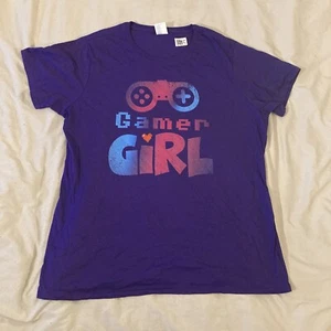 Gamer Girl Women’s XL Purple T-Shirt Video Game Lovers Heart Top - Picture 1 of 9