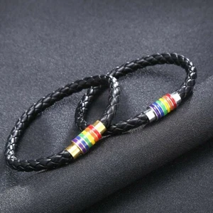 2 Stück Paar Armband Liebe Leder geflochten Magnet Regenbogen Gay LGBT Liebhaber Geschenk - Bild 1 von 10