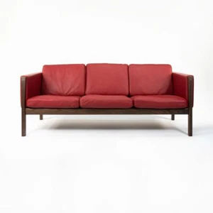2020 CH163 Three Seater Sofa by Hans Wegner & Carl Hansen Smoked Oak Red Leather - Picture 1 of 8