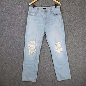 Uniqlo Mens Denim Jeans Size 32 Blue Straight Leg Distressed - Picture 1 of 9