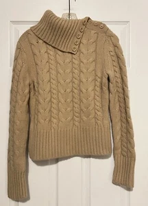 Banana Republic Women’s Wool & Angora Blend Sweater Tan Button Collar Large NWT - Picture 1 of 8