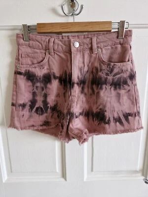 Monki Pink Tie Dye Denim Shorts Size 8 10 W27 (#2) - Image 1 of 4