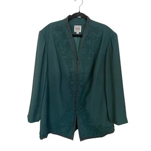 Vintage R&M Richards Karen Kwong 22W Kleid Anzug Oberteil grün bestickt gefüttert formell - Bild 1 von 11