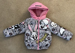 Members Only Looney Tunes Hooded Girl's 3T Jacket Fleece Lined Pink/Black - Picture 1 of 10