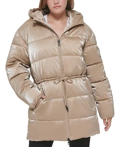 Neu mit Etikett Calvin Klein Jeans Damen gesteppte gefütterte Kapuze Jacke, beige, XL - Bild 1 von 4