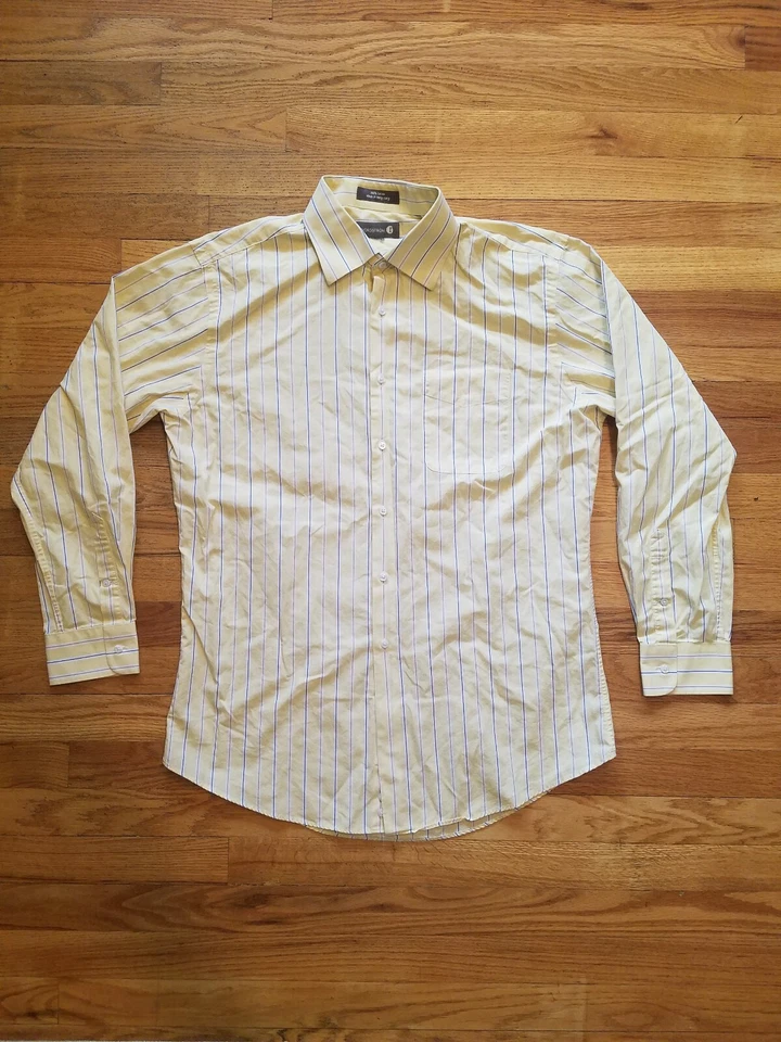 Camisa Nordstrom Hombre Botón Frontal Rayas Amarillo Azul Blanco Algodón  Foto 1 de 4