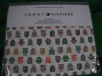 Tommy Hilfiger 3 peças conjunto de lençóis DUPLOS Braços Reais Britânicos Verde Borgonha NOVO  - Imagem 1 de 3