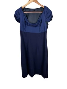 Elie Tahari Women 4 Navy Short Sleeve Empire Waist Midi Sheath Dress Color Block - Picture 1 of 16