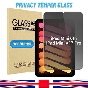 Privacy Temper Glass Anti Spy Screen Protector For Apple iPad Mini-7 2024/Mini 6 - Picture 1 of 17