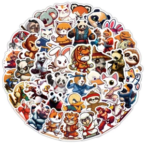 100Pcs Kung Ku Animaux Autocollants pour Téléphone Étui Bouteilles D'eau Ordinateur Portable Étanche - Photo 1 sur 4