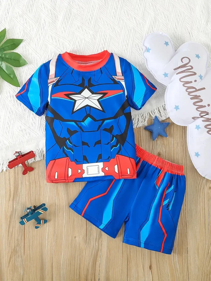 YOUTH CAPTAIN AMERICA PAJAMAS Kid's/Boy's PJs Shirt & Shorts (Pick Ur Size) - Image 1 of 4