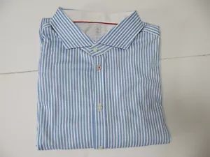 Camicia uomo MRSP $175 nuova DESOTO jersey cotone manica lunga blu gessato - Foto 1 di 12