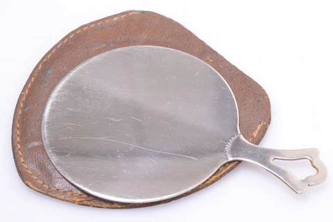 ✅ ANTIQUE HAND MIRROR NICKEL PLATED ALL METAL POCKET TRAVEL 5CM, 2” DIAMETER Cover