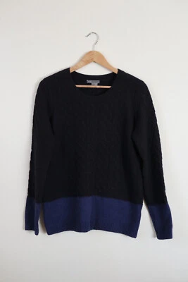 Suéter Pullover Vince Negro Azul Lana Yak Bloques de Color Tejido con Cable para Mujer S Foto 1 de 4