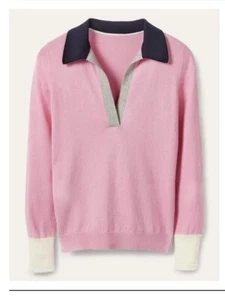 Boden Collar Sweater Wool Blend US Sz 10 Pink/Navy V Neck Collar Long Sleeve - Picture 1 of 10