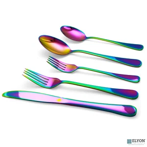 20 Piece Iridescence Rainbow Flatware Cutlery Stainless Steel Silverware Set - Picture 1 of 11