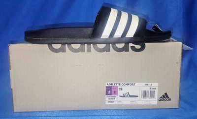 Sandalias Adidas Adilette Talla Hombre 10/Mujer 11 Confort Slide, Blanco y Negro Foto 1 de 4