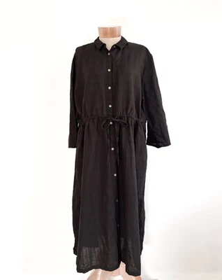Vestido Gudrun Sjoden Algodón Orgánico Lino Negro Ventana Bolsillos XL Lagenlook Foto 1 de 4