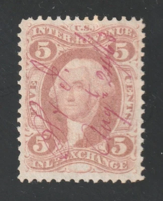 Scott # R27c, Used, VF, 5¢ Inland Exchange, Lovely Violet Manuscript Cancel - Image 1 of 3