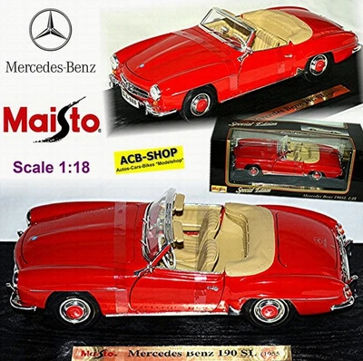 Mercedes Benz 190Sl Roadster Cabrio W121 B II 1955-63 Rojo 1:18 Maisto 50260 - Imagen 1 de 4