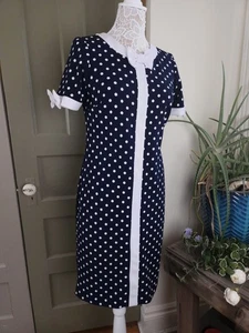 Shelby & Palmer Navy Blue And White Polka Dot Mod Retro Midi Dress Women's 8 - Picture 1 of 16