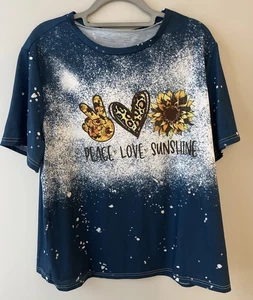 Women’s Shirt Blue Size 3XL Graphic Peace Love Sunshine Graphic Blouse - Picture 1 of 5
