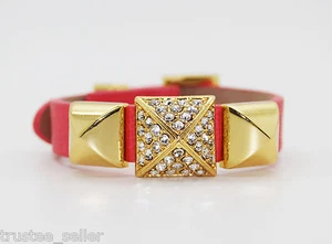 JUICY COUTURE Pyramid Paved Gold Buckle Leather Watch Strap Bracelet Bangle Cuff - Picture 1 of 23