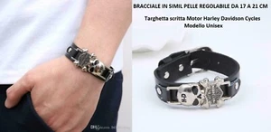 BRACCIALE HARLEY DAVIDSON TESCHIO LOGO IN ACCIAIO CINTURINO REGOLABILE BRACCIALI - Foto 1 di 8