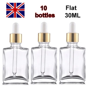 10X 30ml Flat Clear Glass Dropper Bottle Pipette Eye Ear Drop Serum Aromatherapy - Picture 1 of 6