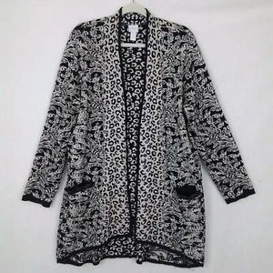 Chico's Open Front Knit Cardigan Sweater Size 1X in Black, Beige - Picture 1 of 10