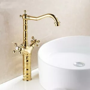 Golden Brass Swivel Spout Kitchen Basin Faucet Bathroom Sink Water Taps Dsf094 - Picture 1 of 7