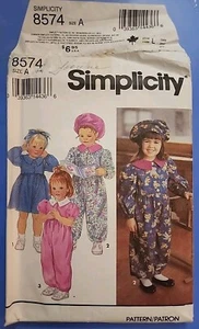 Simplicity 8574 Sewing Pattern Toddlers Dress Jumpsuit Hat  - Picture 1 of 5