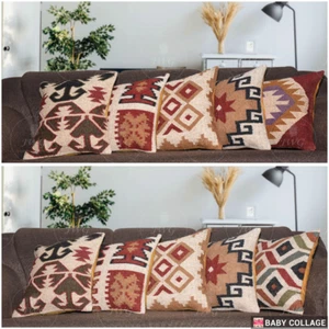 Juego de 5 fundas de almohada de yute de diseño de 45x45 cm funda de cojín de banco multicolor - Imagen 1 de 19