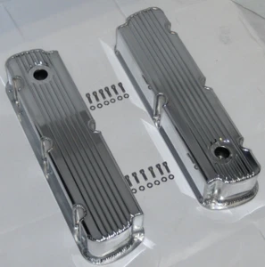 SBF Ford 260 289 302 351W Finned Fabricated Aluminum Tall Baffled Valve Covers - Picture 1 of 7