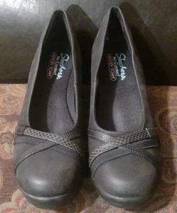Skechers Black Air Cooled Memory Foam Wedge Shoes Slip On Women's Size 11 - Picture 1 of 7