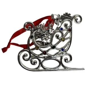 Lenox Sparkle Scroll Multicolor Gems Sleigh Silver plate Christmas Ornament - Picture 1 of 3