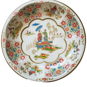 Bandeja de metal oriental asiática ovalada floral ovalada Inglaterra vintage - Imagen 1 de 8