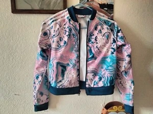 Adidas Originals Full-Zip All-Over Trefoil Track Jacket M(11-12y) Blue And Pink - Picture 1 of 4
