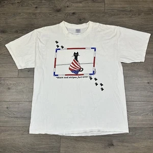 Vintage Stars and Stripes Furever Shirt Adult XL White Patriotic Cat Kitty - Picture 1 of 5