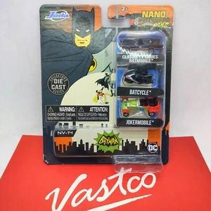 Jada Nano Hollywood Rides NV-14 Batman Classic TV Batmobile Batcycle Jokermobile - Picture 1 of 4